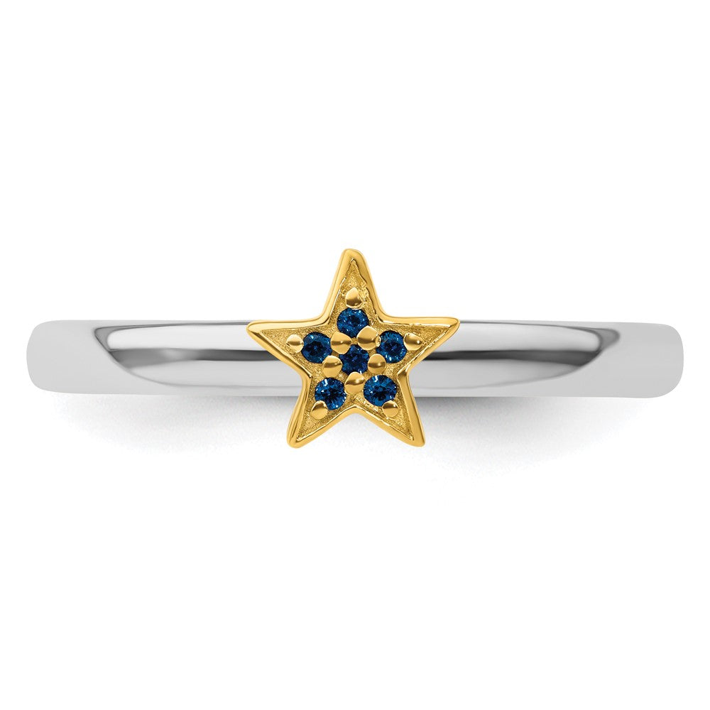 SS Stackable Expression Gold-Plated Cr. Sapphire Star Ring Size -8
