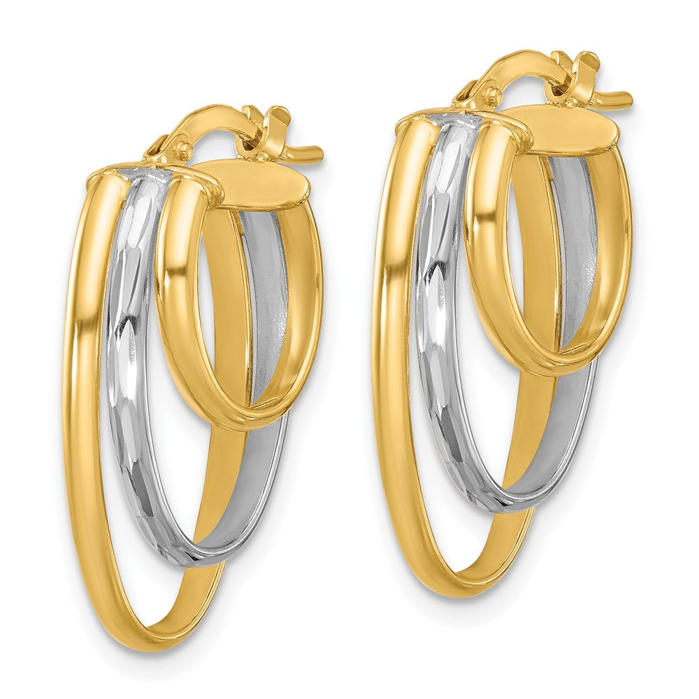 10K W/White Rhodium Polished 3-row Oval Hoop Earrings