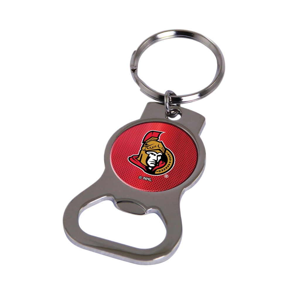 Ottawa Senators Premium Solid Metal Bottle Opener Keychain, Silver Key Ring, Team Logo
