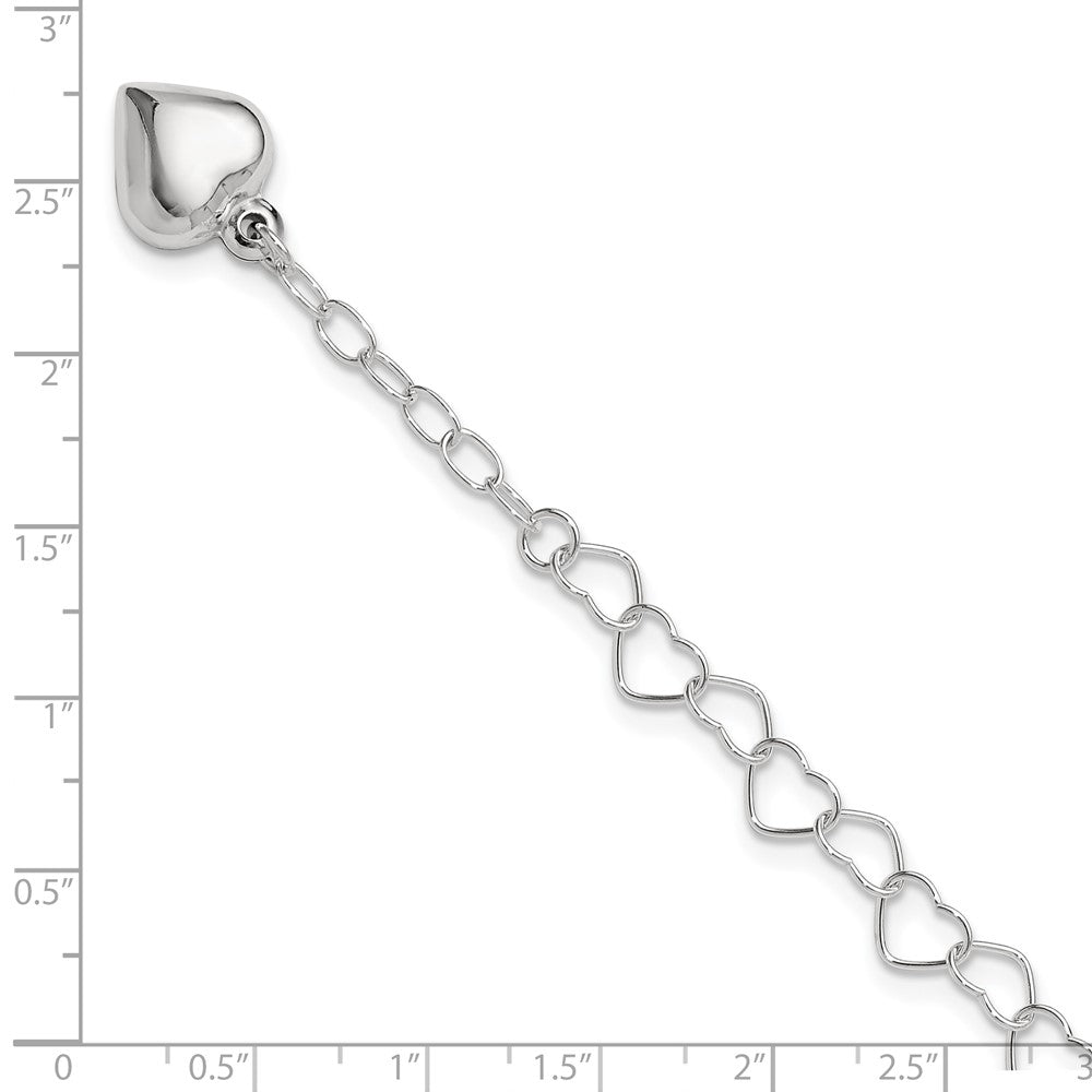 Sterling Silver Polished Puffed Heart 9 in Plus 1in ext. Anklet 9 inches