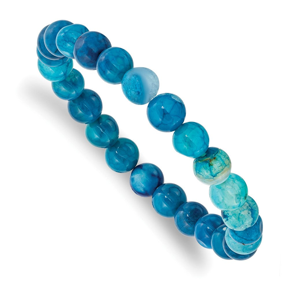 Beaded Stretch Blue Fire Agate Bracelet 6.75 inches