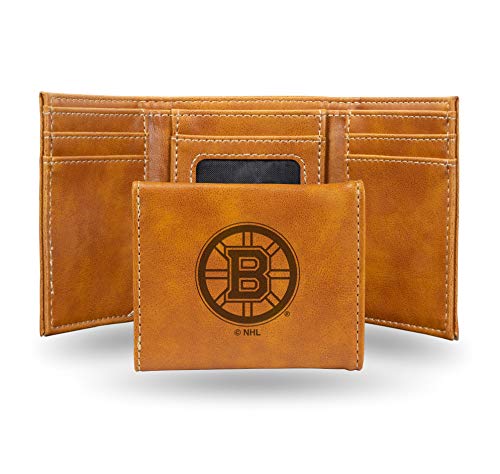 Hockey Rico Industries Boston Bruins Brown Laser Engraved Trifold Laser Engraved Tri-Fold Wallet - Men's Accessory