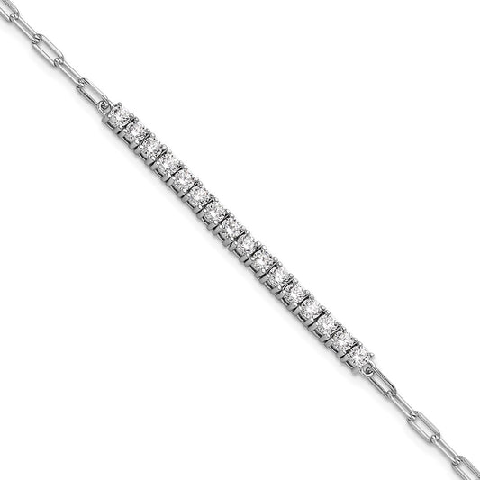 Sterling Shimmer Sterling Silver Rhodium-plated CZ 16 Stone 7 inch Paperclip Link Bracelet 7 inches