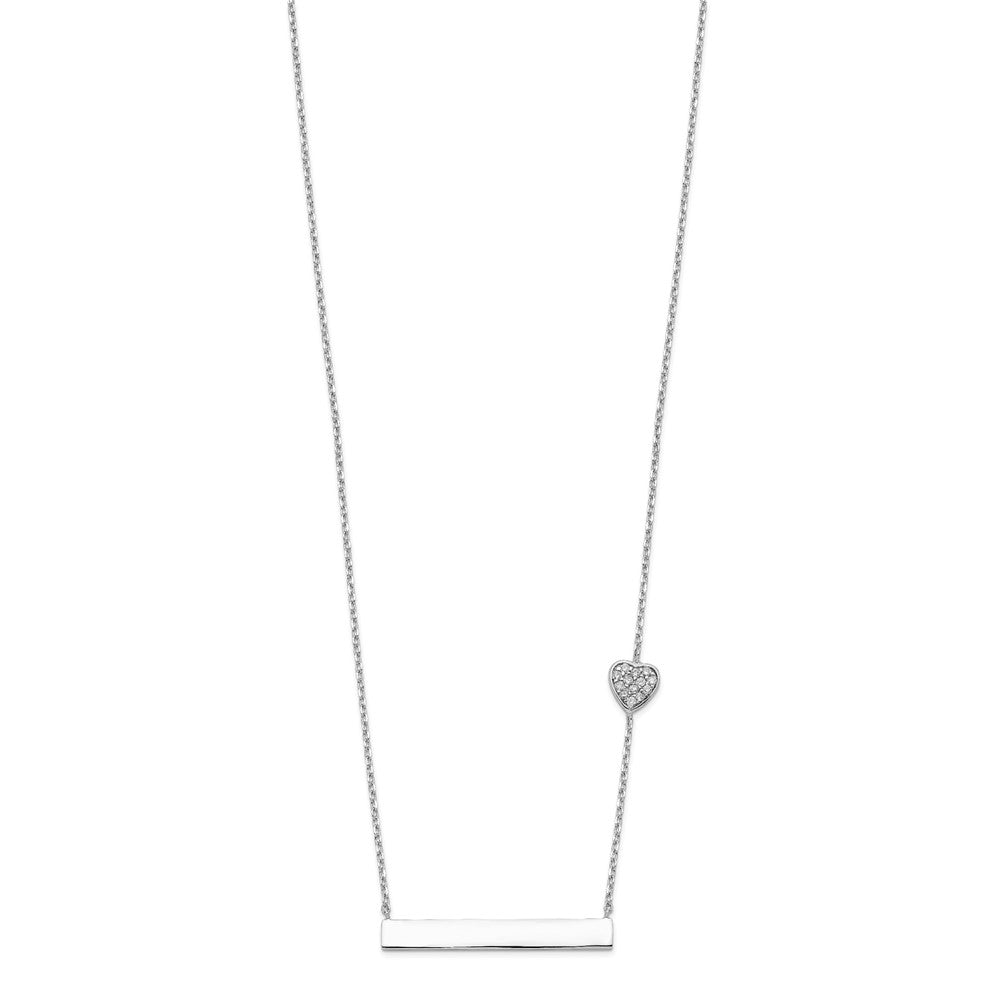 Sterling Silver Rhodium-plated CZ Heart w/2in ext. Bar Necklace 16 Inches