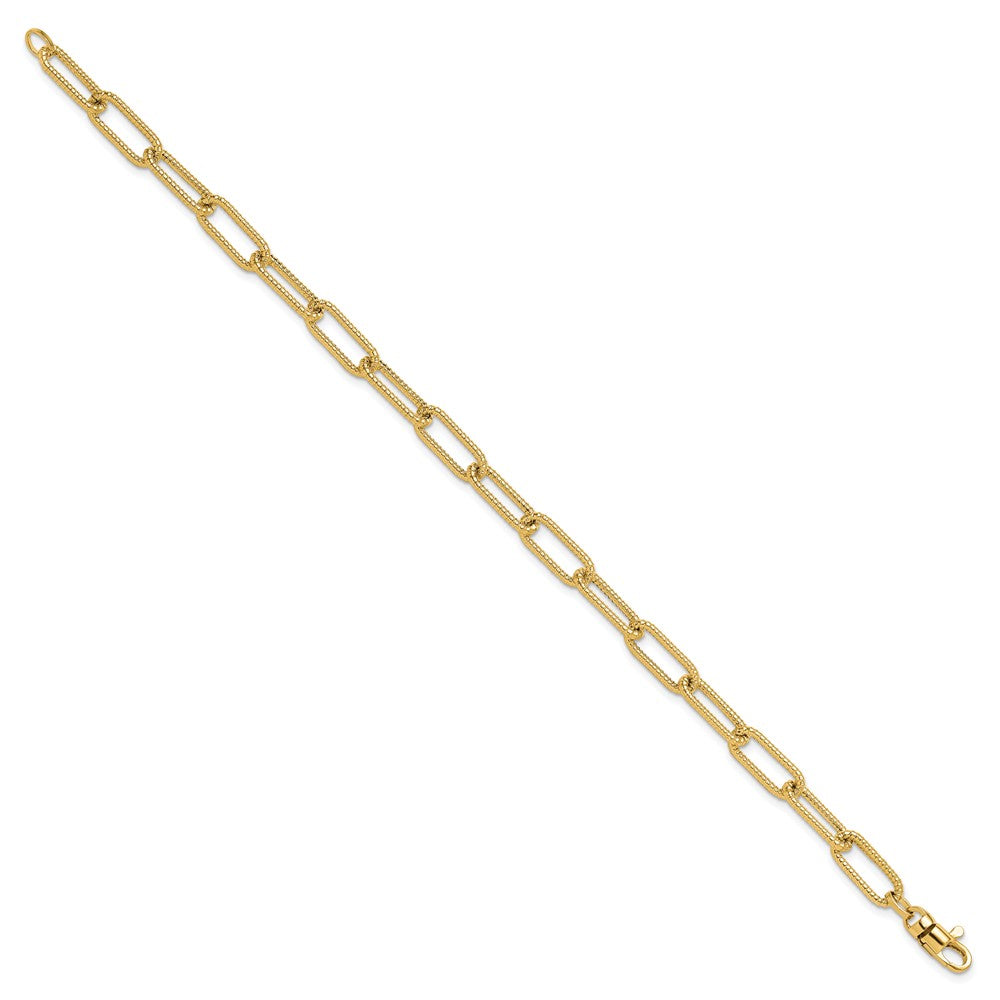 14k Polished Textured Oval Link Bracelet 7.5  inches