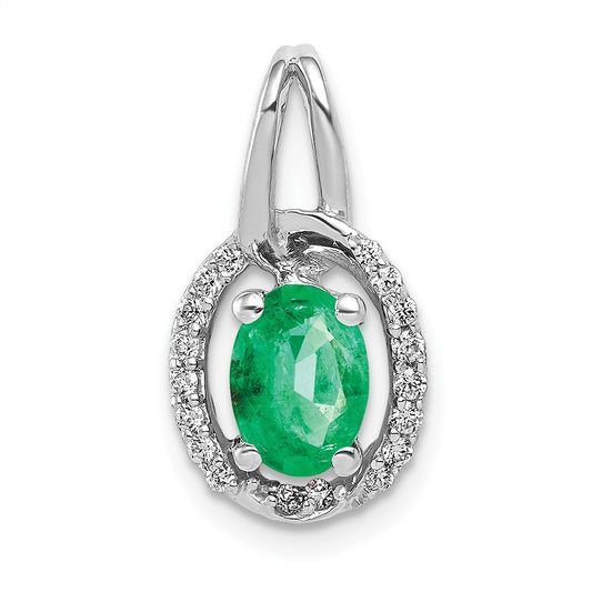 14k White Gold Diamond and Oval Emerald Pendant