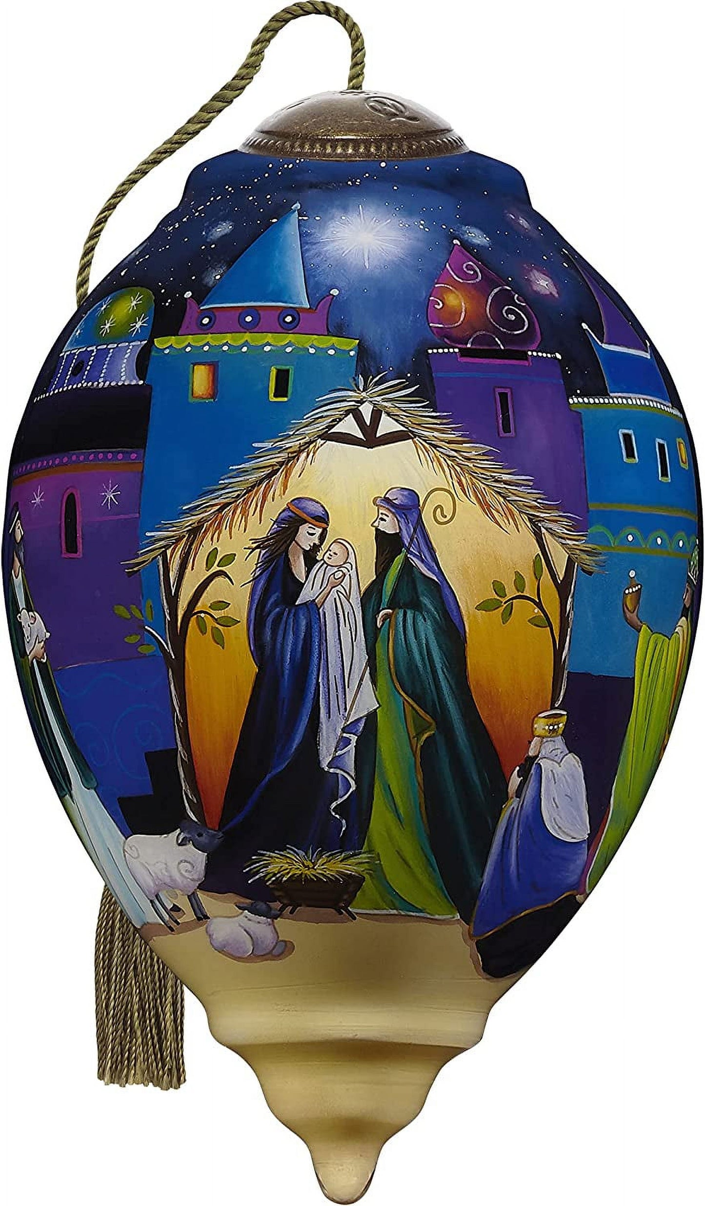 Ne'Qwa Art 7211124 Glory to The Newborn King Hand-Painted Blown Glass Ornament, White