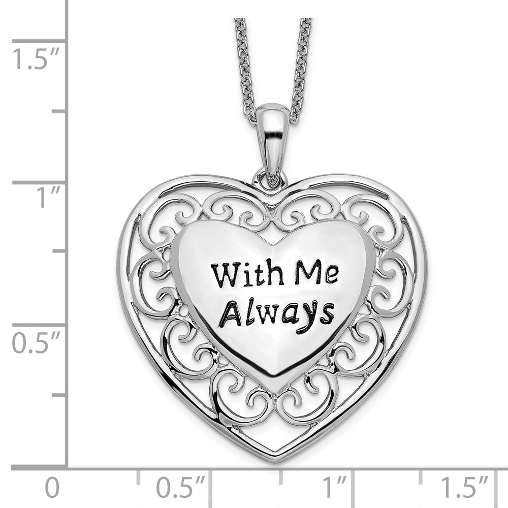 Sentimental Expressions Sterling Silver Rhodium-plated Antiqued With Me Always 18in Heart Necklace 18 Inches