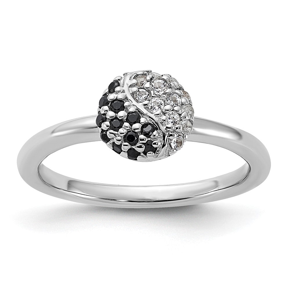 Sterling Silver Stackable Expressions Rhodium White Topaz Onyx Ring Size -7