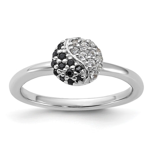 Sterling Silver Stackable Expressions Rhodium White Topaz Onyx Ring Size -7