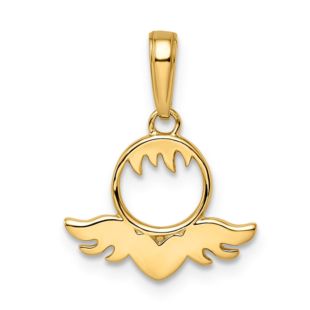 14k & White Rhodium D/C Heart & Wings Pendant