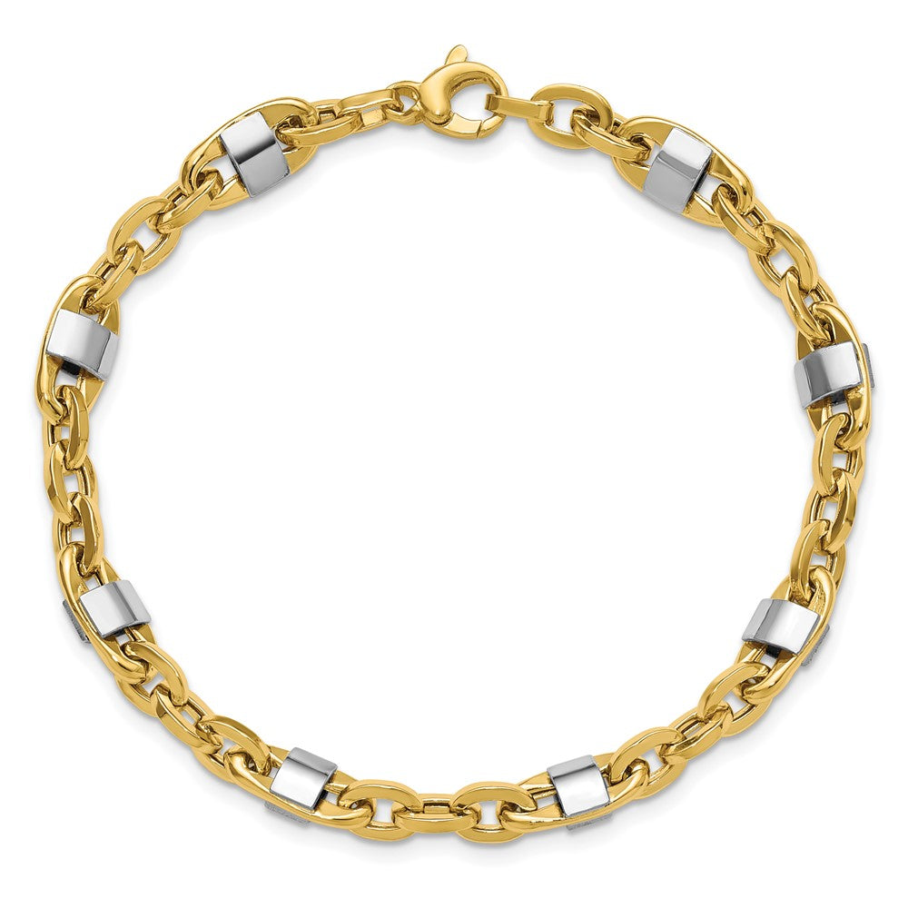 14K w/Wht Rhodium Polished Fancy Oval Men's Link Bracelet 8  inches