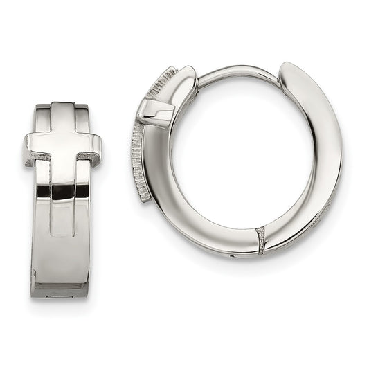 Stainless Steel Polished Cross Hinged Hoop Earrings