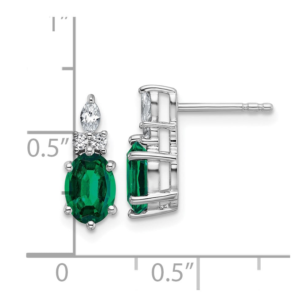 14K White Gold Polish Diamond and Lab Created Emerald Twisted Post Earrings