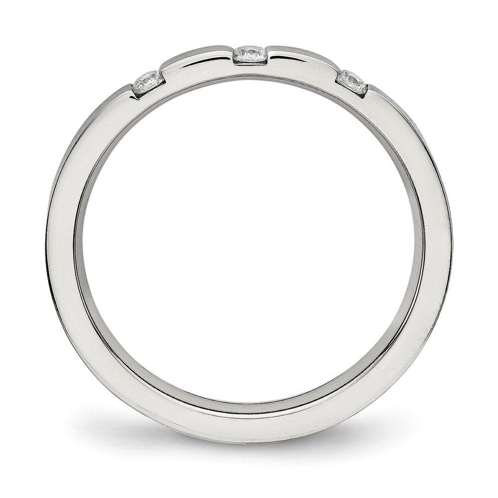 Stainless Steel Polished 3 Stone CZ 2.5mm Flat Band Size - 7