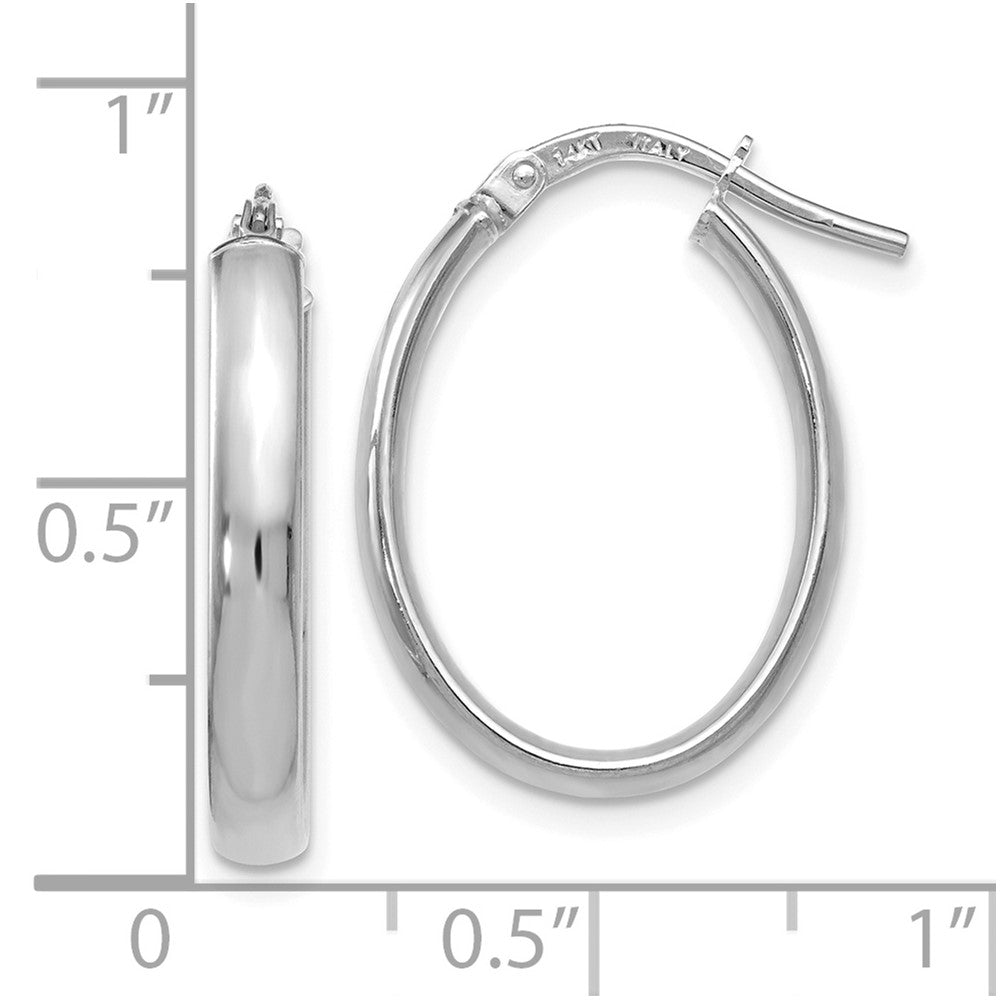 14K White Gold Polished Oval Hoop Earrings