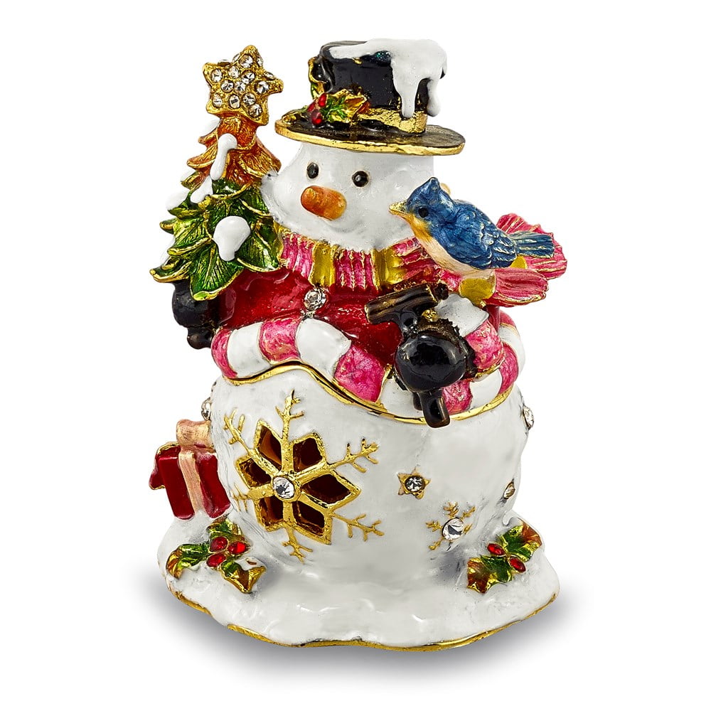 Bejeweled Pewter Jolly Snowman Trinket Box