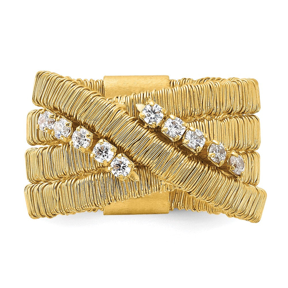 Sterling Silver Gold-plated CZ 4 Row Wire Wrapped Size 9 Ring