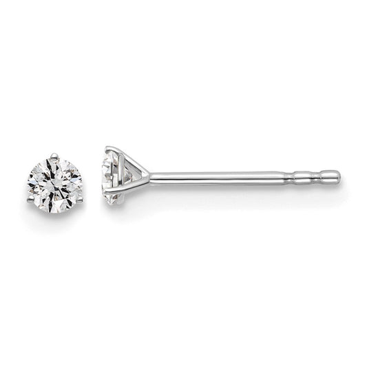 14k White Gold 1/6 ctw Lab Grown Diamond VS+ F+ Round 3 Prong Heavy Wt. Stud Earrings