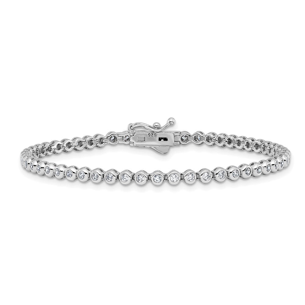 Sterling Shimmer Sterling Silver Rhodium-plated Bezel Set 1.7mm CZ 54 Stone 7 inch Bracelet 7 inches