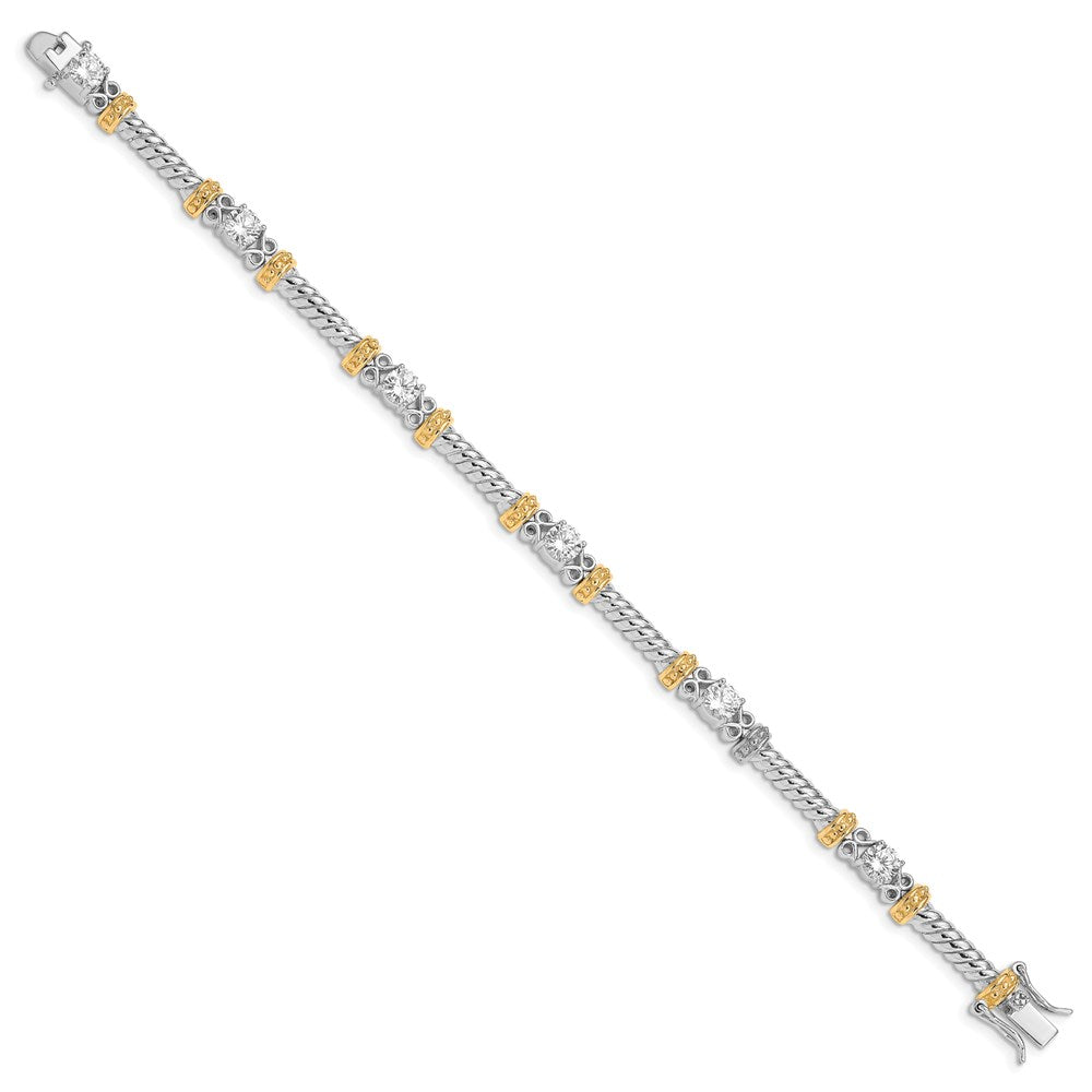Sterling Silver Rhodium-plated and Vermeil CZ Bracelet 7 inches