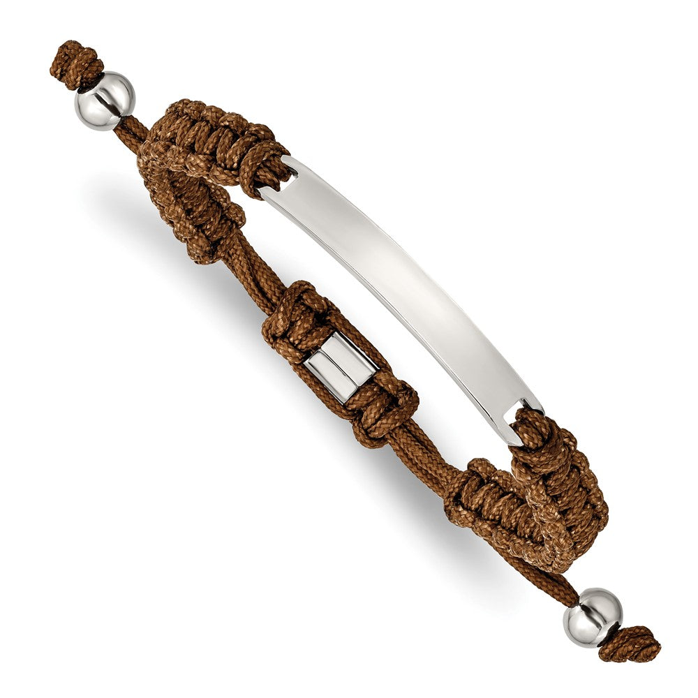 Stainless Steel Polished Brown Nylon Adjustable ID Bracelet 10.5 inches
