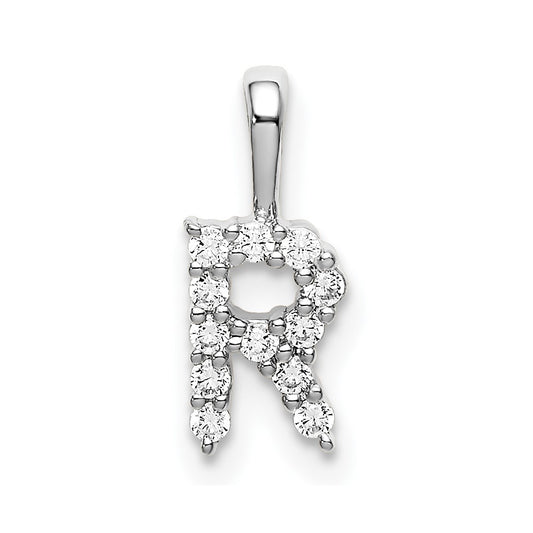 14k White Gold 1/8 carat Lab Grown Diamond VS/SI+ G+ Letter R Initial Pendant