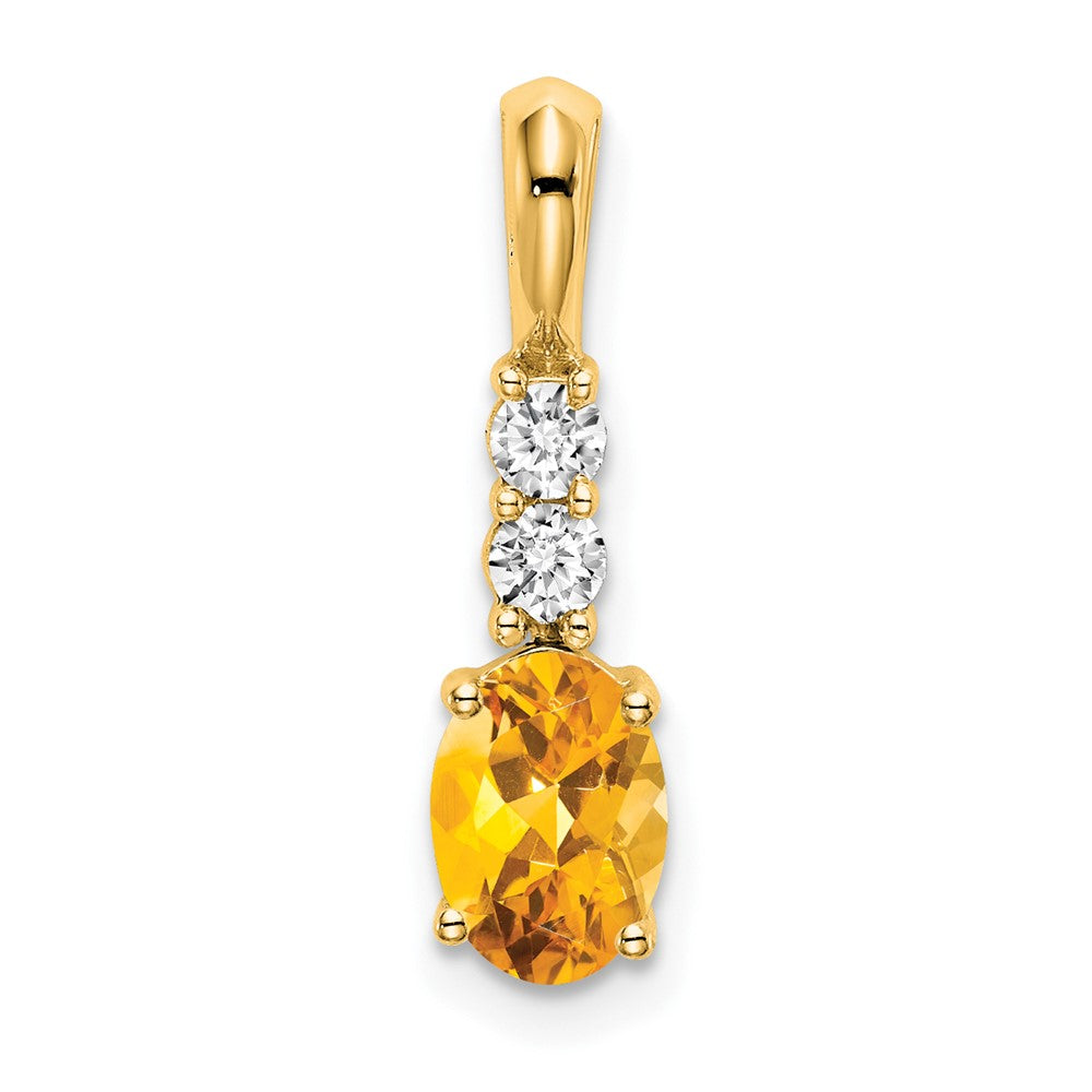 14K Oval Citrine and Diamond Pendant