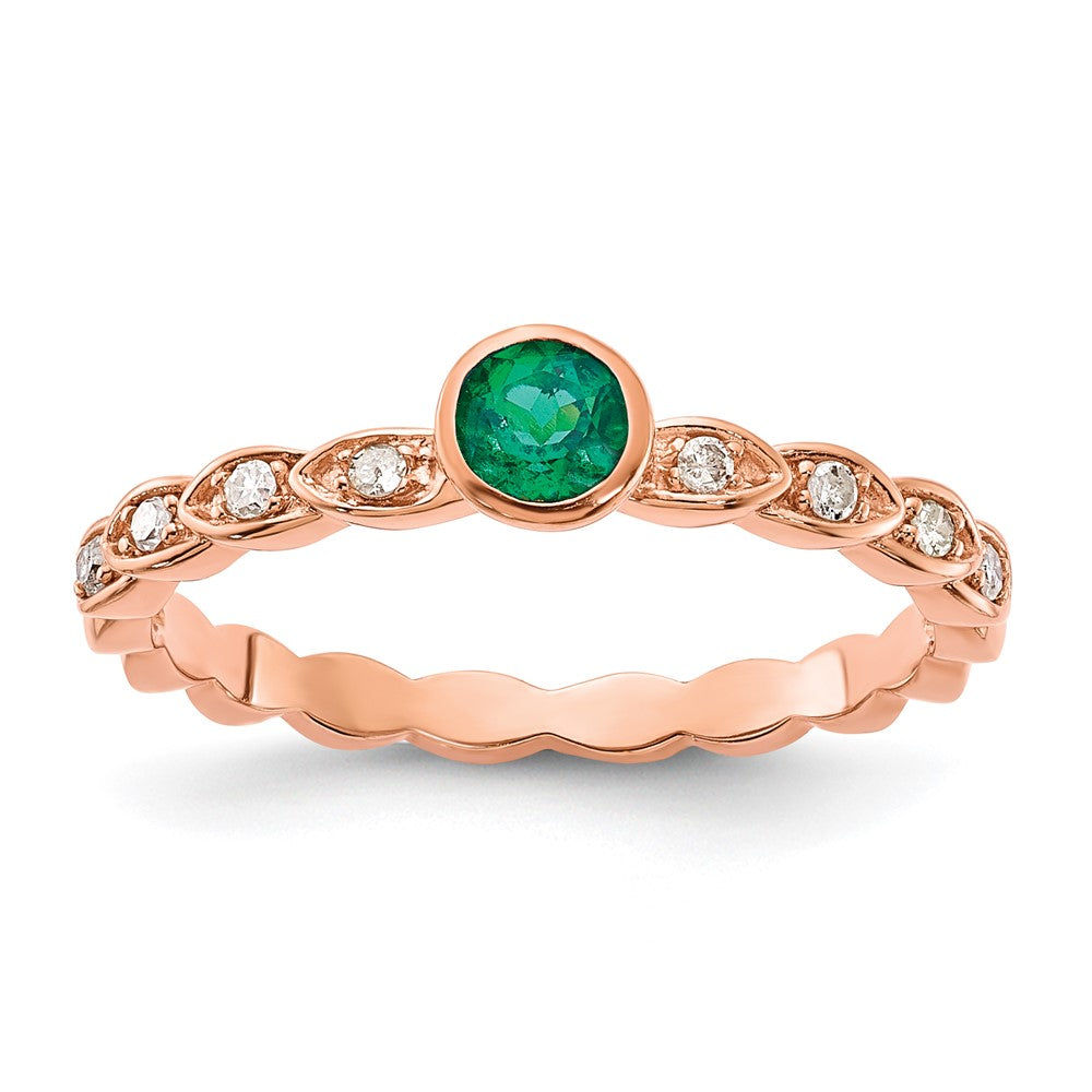 10k & Rhodium Rose Gold Emerald & Diamond Ring