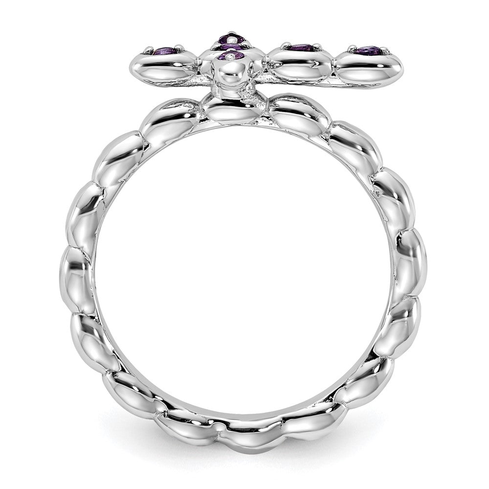 Sterling Silver Stackable Expressions Rhodium-plated Amethyst Cross Ring Size -7