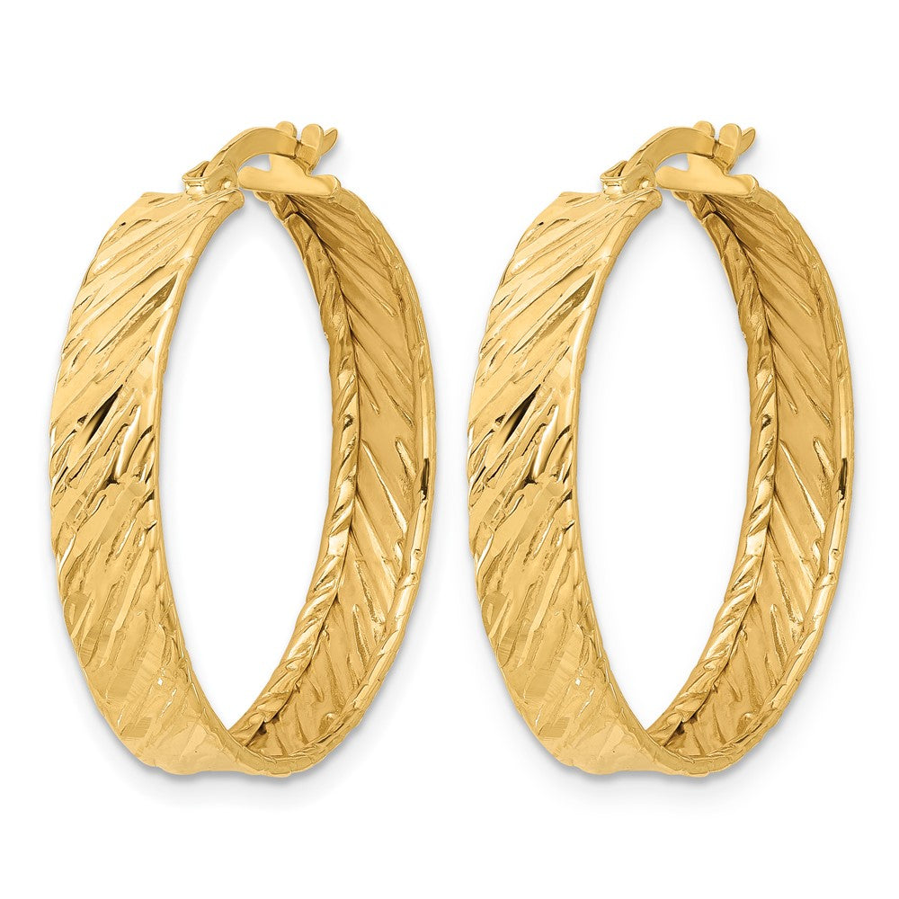 14K Gold Polished & Textured Round Hoop Earrings