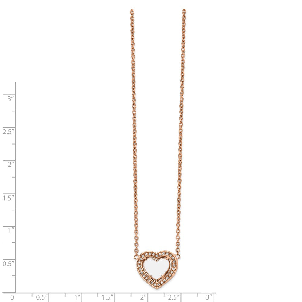 Stainless Steel Polished Rose IP White Enamel CZ Heart w/2in ext Necklace