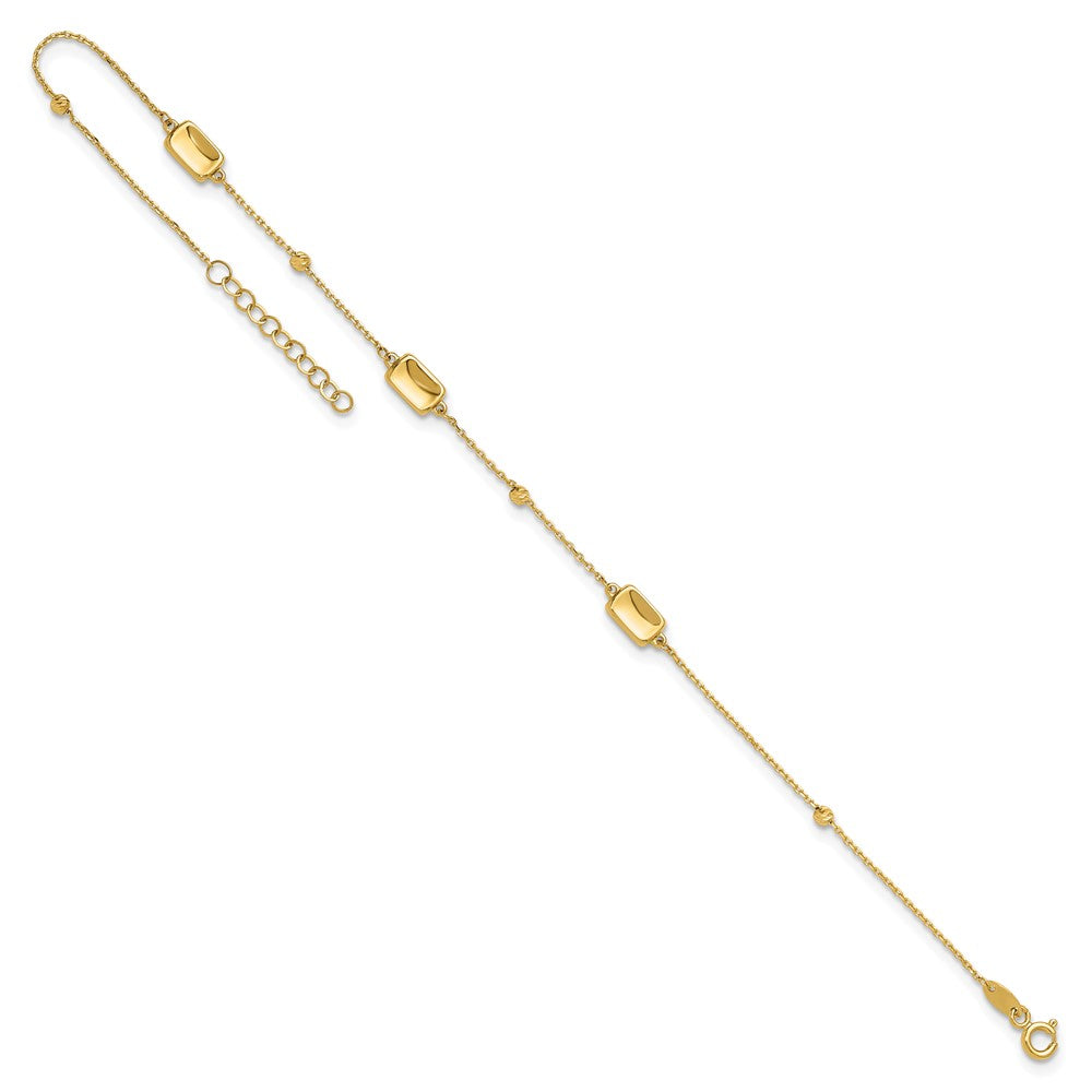 14K Polished and Diamond-cut Station Plus 1in ext. Anklet