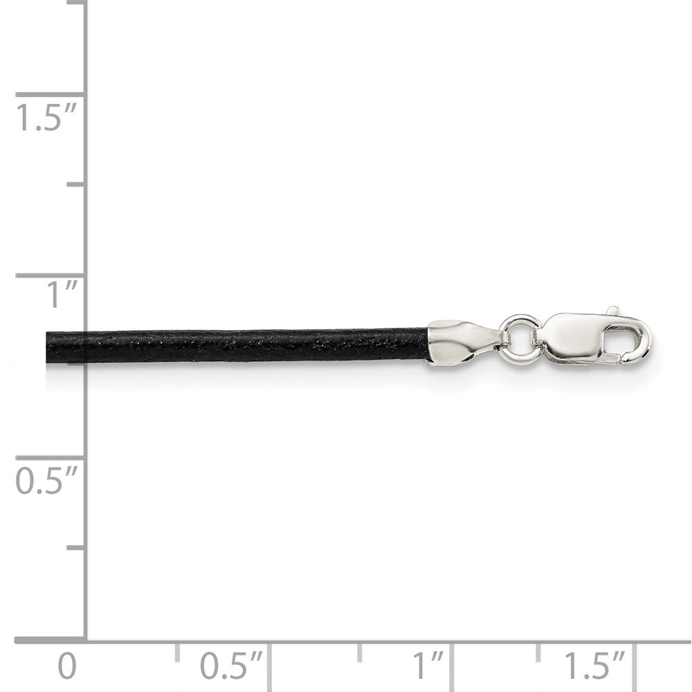 Sterling Silver 16inch 2mm Black Leather Cord Necklace 16 Inches