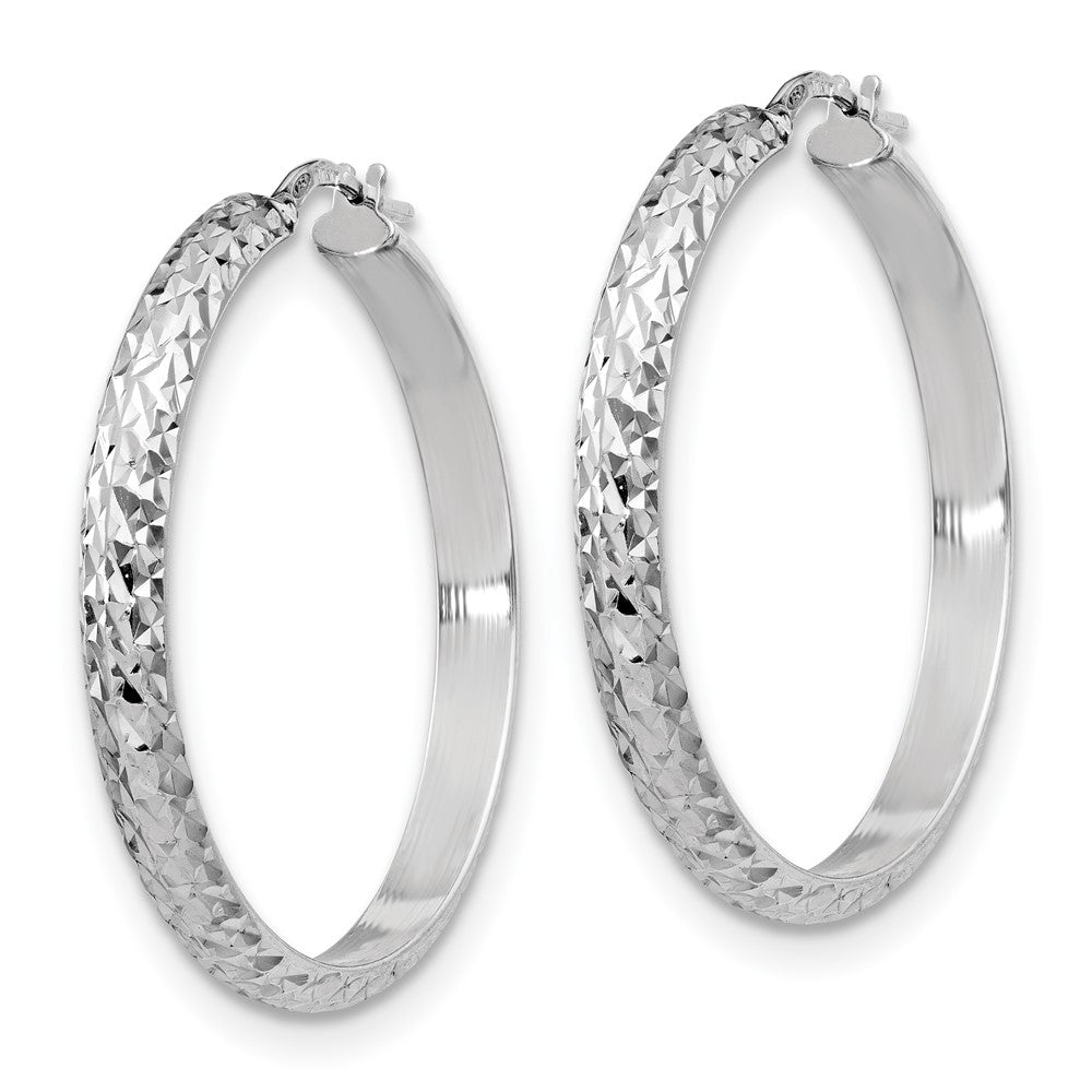 Sterling Silver RH-plated Polished & Textured Hoop Earrings