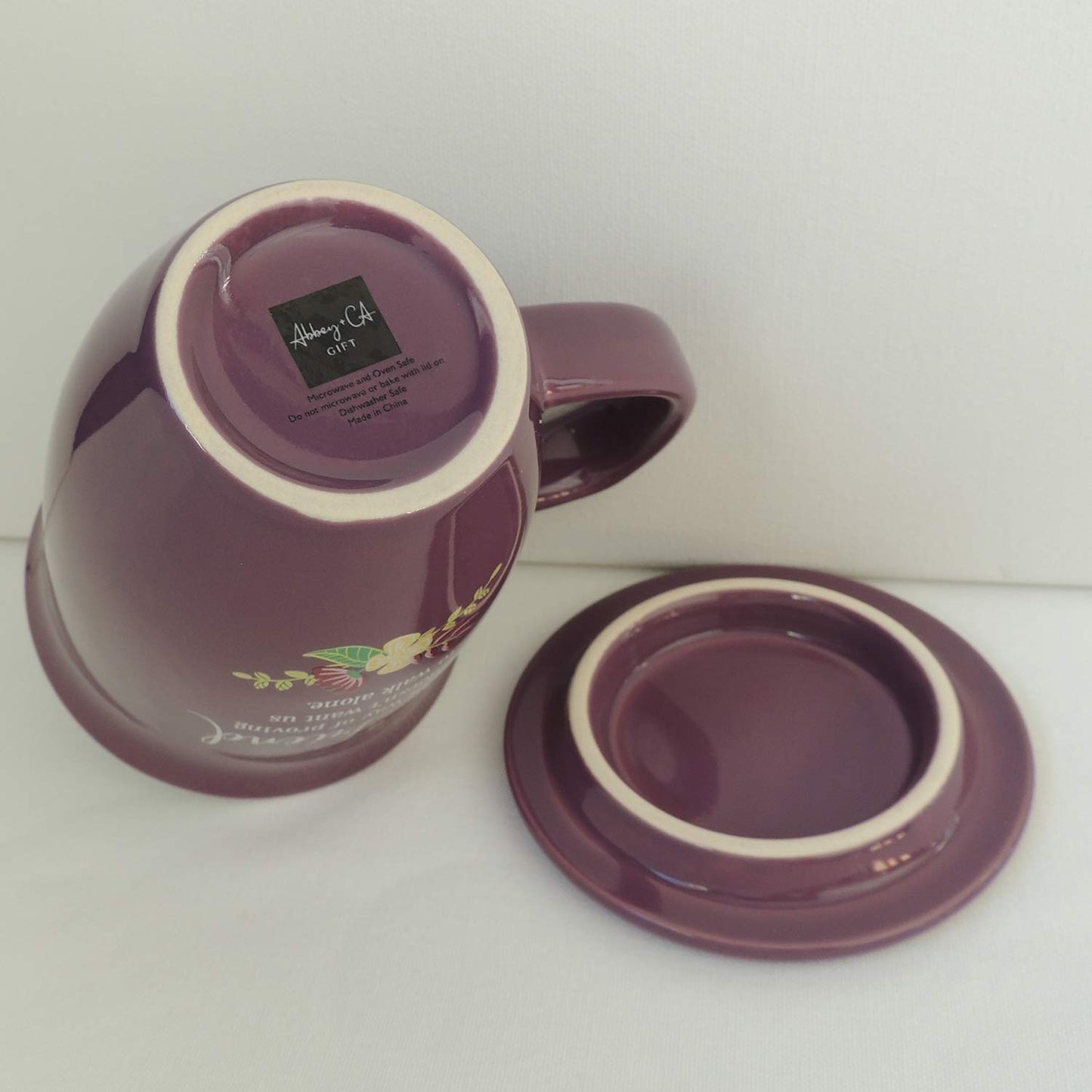 A FRIEND Proverbs 17:17 Purple Floral 14 oz. Ceramic Mug and Coaster Set Boxed QGM21144