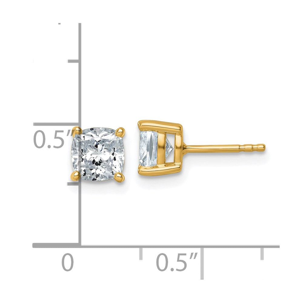 14K Gold 2 Carat Lab Grown Diamond VS+ F+ Cushion 4-Prong Complete Stud Earrings