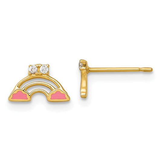 14k Madi K Polished Pink Enamel and CZ Rainbow Childrens Post Earrings