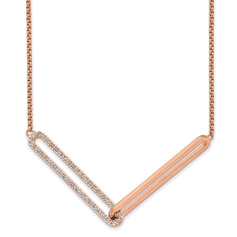 Stainless Steel Polished Rose IP with Swarovski Interlocking 16in Necklace