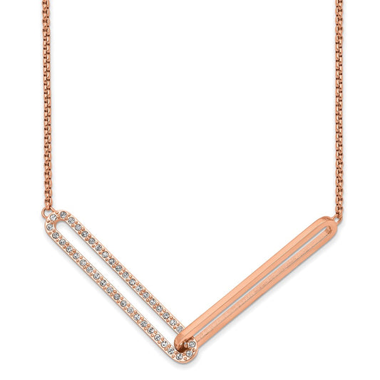 Stainless Steel Polished Rose IP with Swarovski Interlocking 16in Necklace