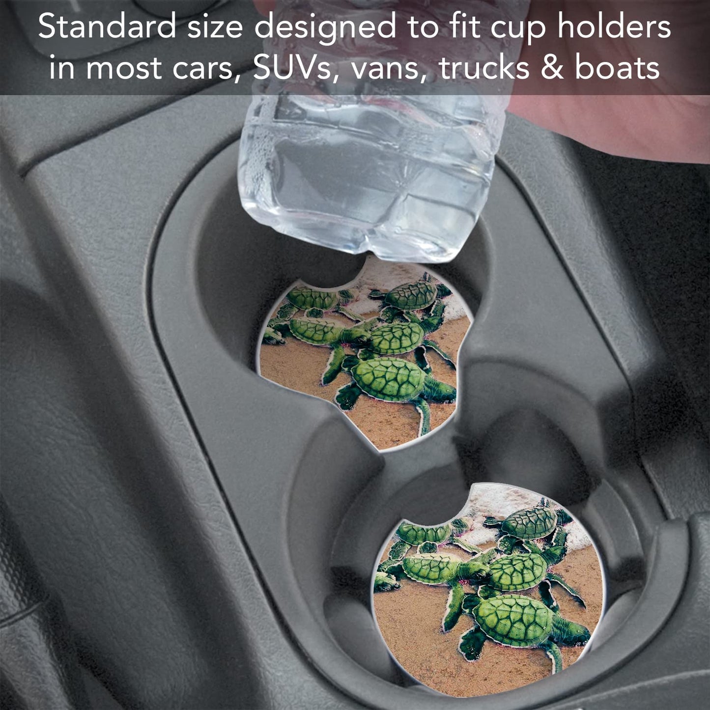 CounterArt "Winter Santa"  1 Pack Absorbent Stone Coaster for Vehicle Cup Holder 2.6” Diameter