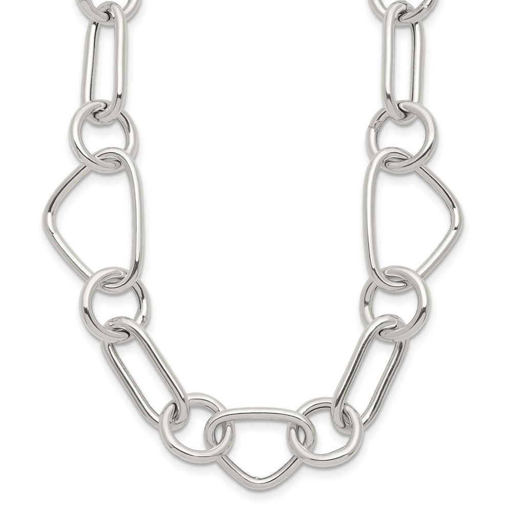 Sterling Silver Polished Triangle Round and Oval Link 17.5 inch Necklace