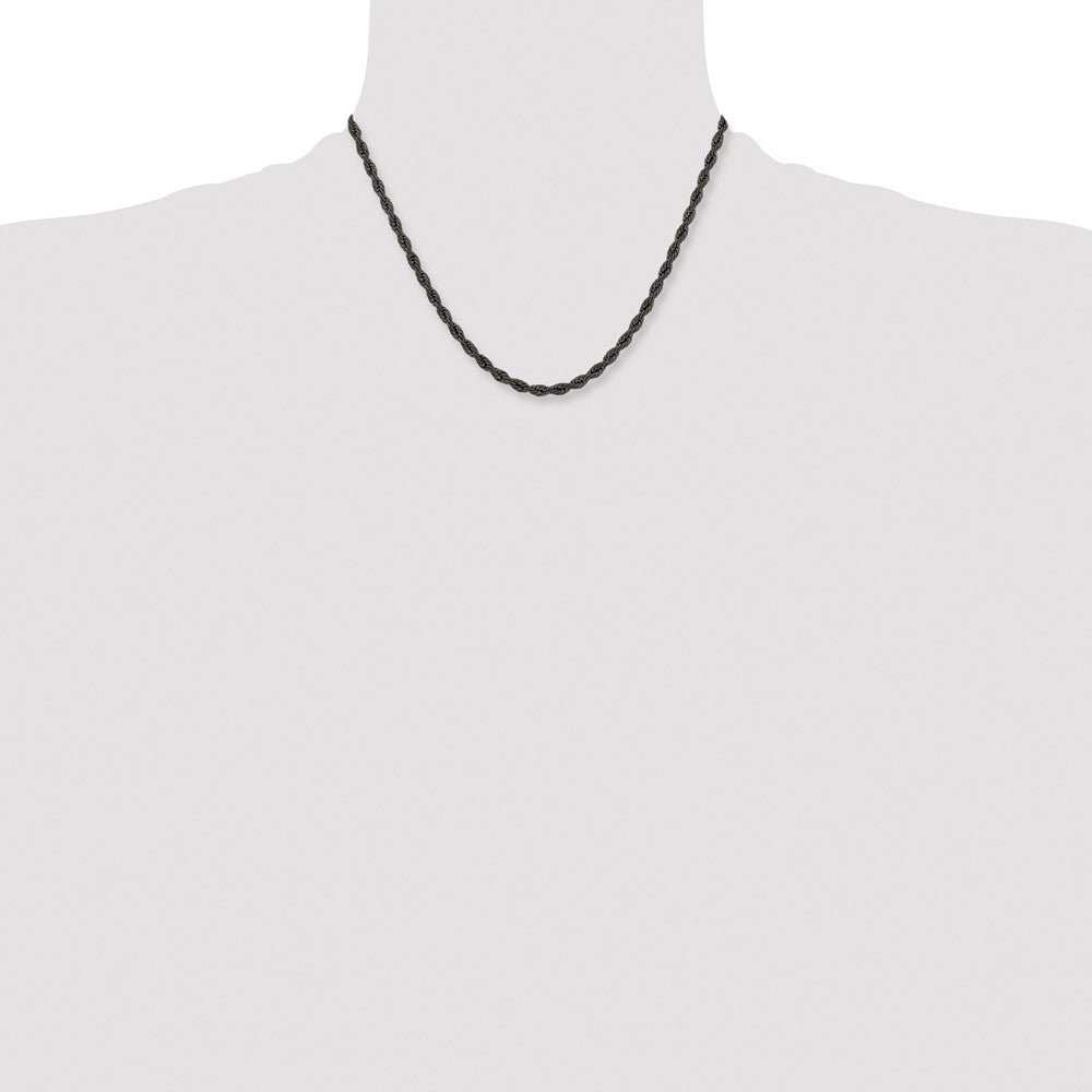Stainless Steel Polished Black IP-plated 4mm 18 inch Rope Chain