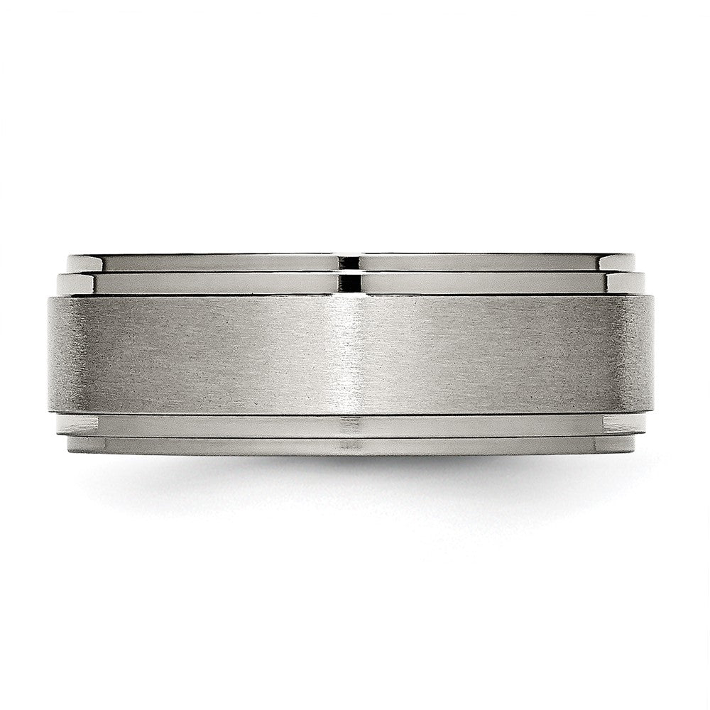 Titanium Brushed Center 8mm Double Step Ridged Edge Band Size - 8.5