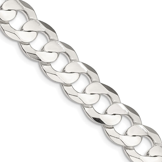 Sterling Silver 11.9mm Concave Beveled Curb Chain 22 Inches