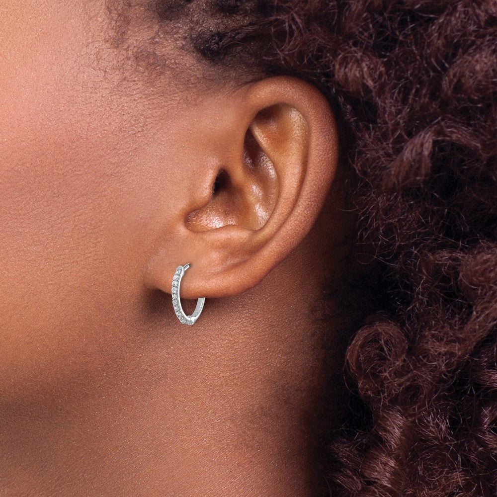 14k White Gold Diamond Hoop Earrings