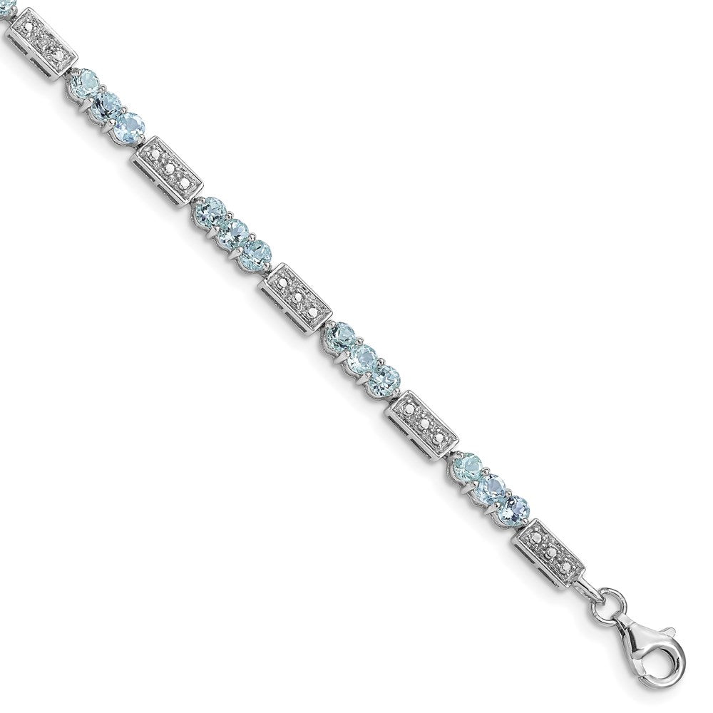 Sterling Silver Rhodium-plated Aquamarine and Diamond Bracelet 7 inches