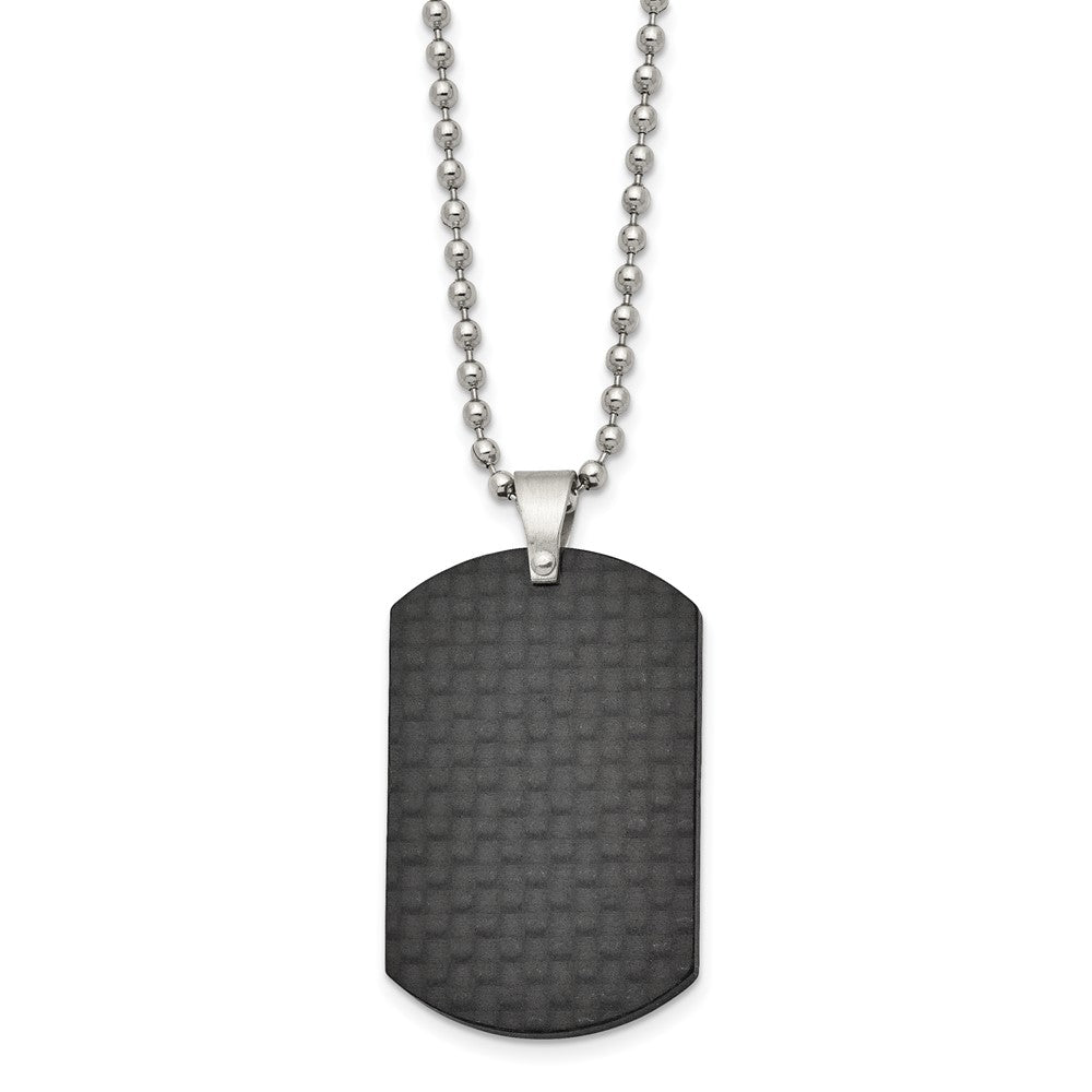 Stainless Steel Brushed Black Solid Carbon Fiber Dog Tag 22in Necklace
