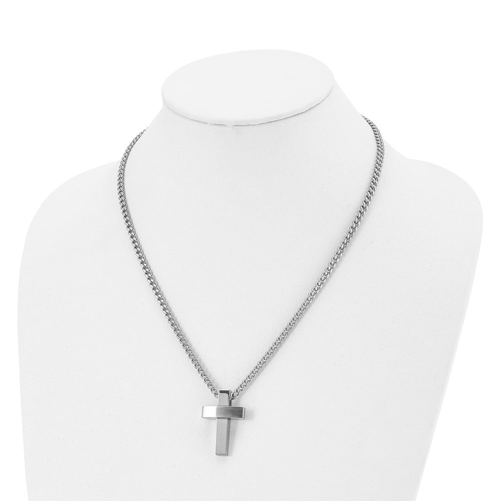 Stainless Steel Brushed and Polished Cross 20in Necklace
