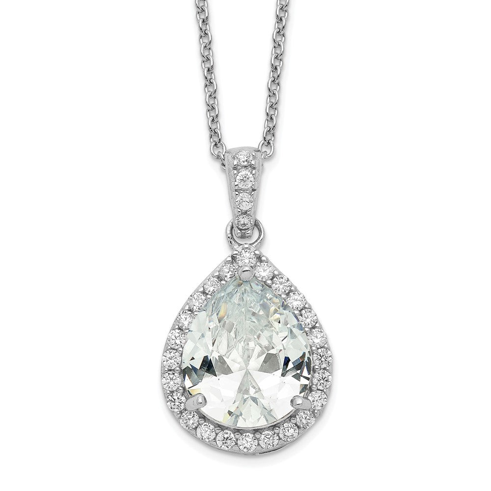 Cheryl M Sterling Silver Rhodium-plated Brilliant-cut Teardrop CZ Halo 18 Inch Necklace 18 Inches